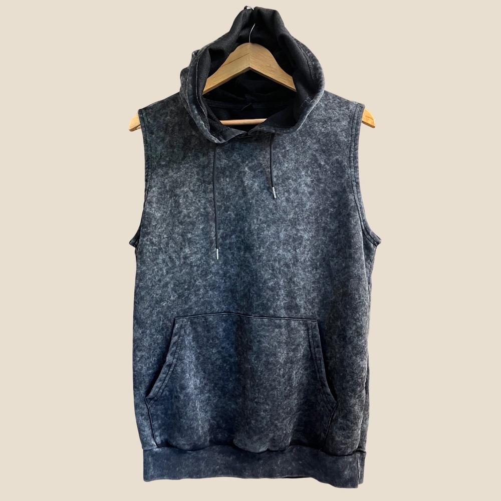 Manfinity Sleeveless Hoodie Mens Medium Charcoal Grey Acid Wash Streetwear Vest